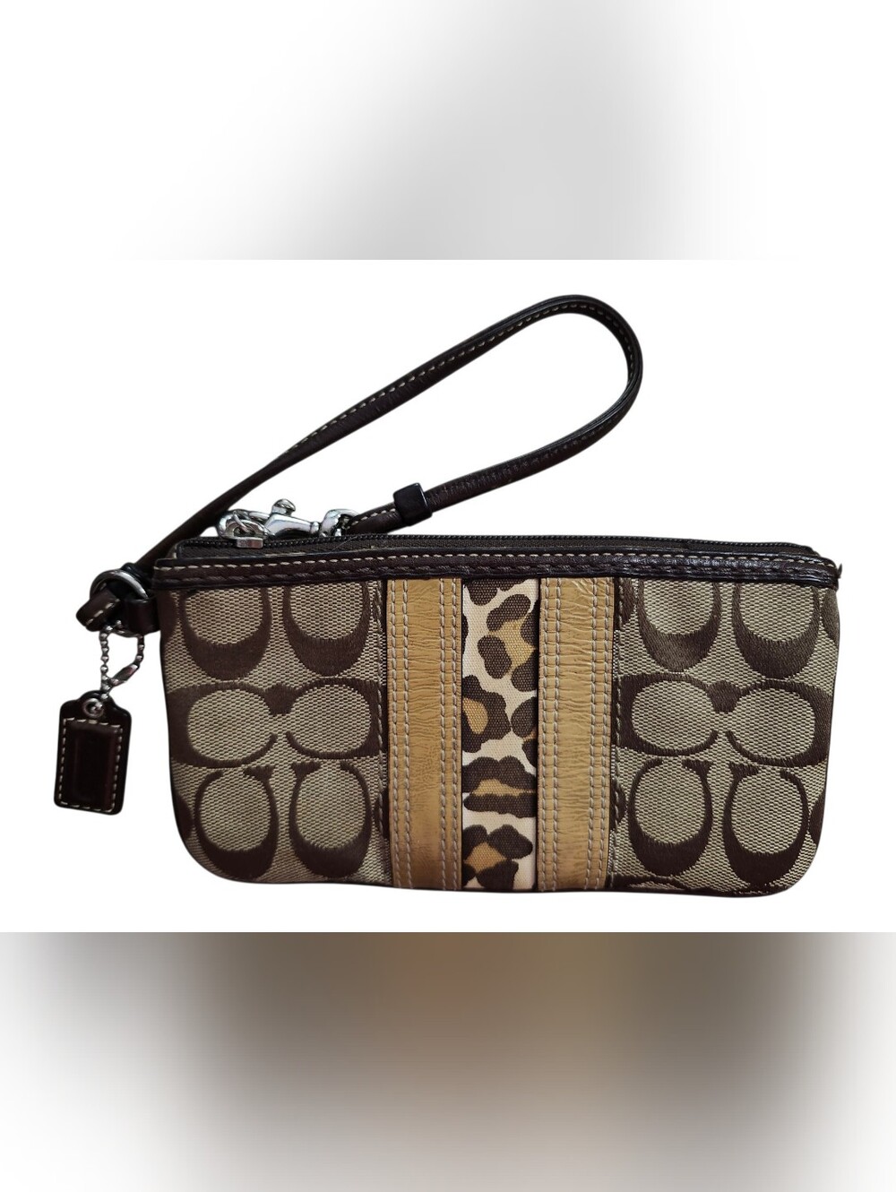 Coach EUC Signature Ocelot Leopard Stripe Wristlet Y2K Era